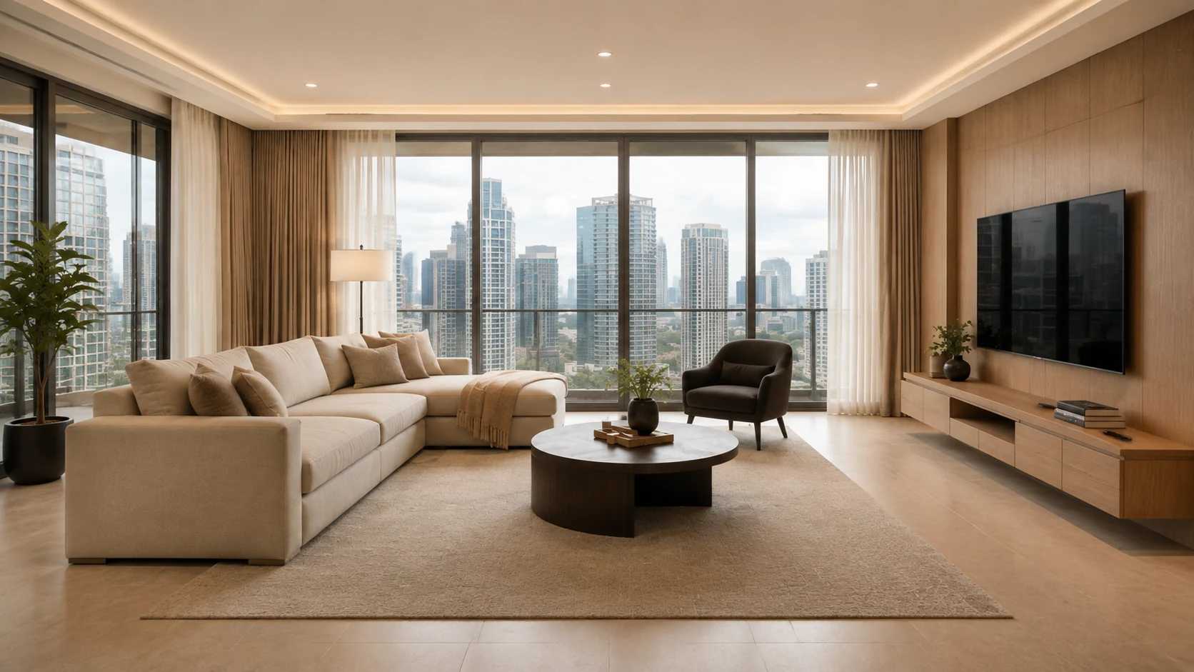 The Lumen Residence living room overlooking BGC